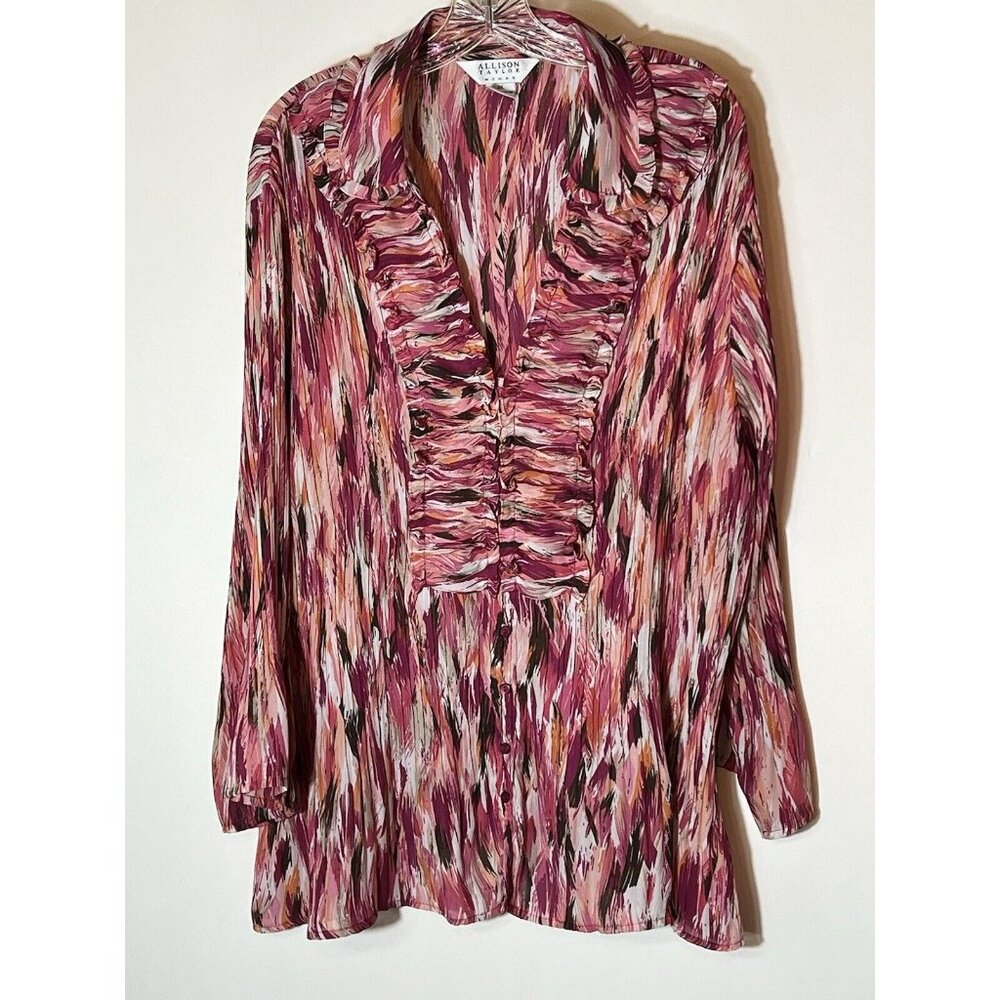 Allison Taylor Woman Plus Blouse size 3X long sleeve v‎ neck collared pullover